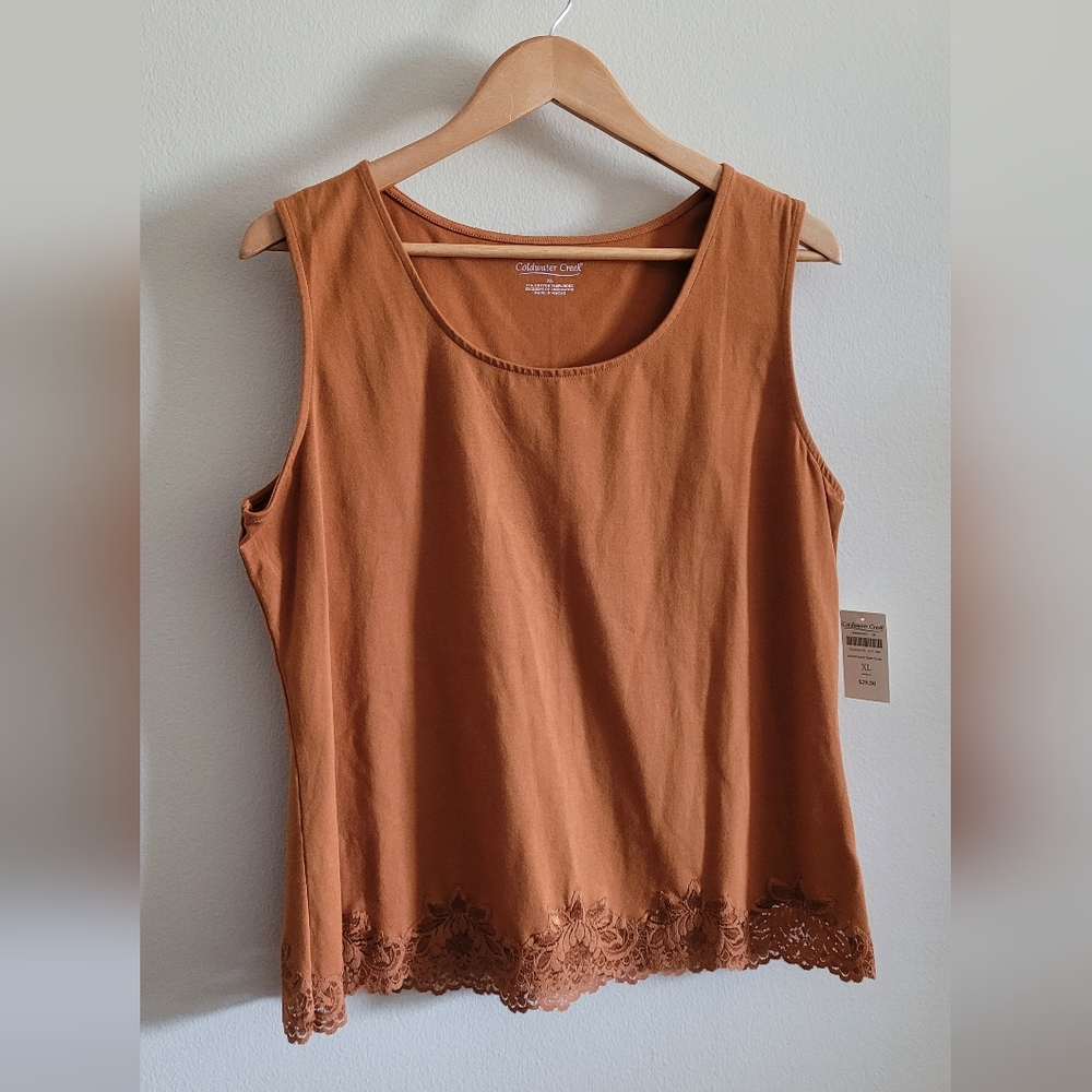 Coldwater Creek Lace Trimmed Scoopneck Tank Top, Women's XL, Burnt Orange